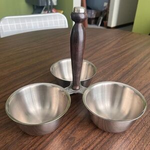 MCM Cordova Stainless Steel Triple Serving Dish w/ Wood Handle